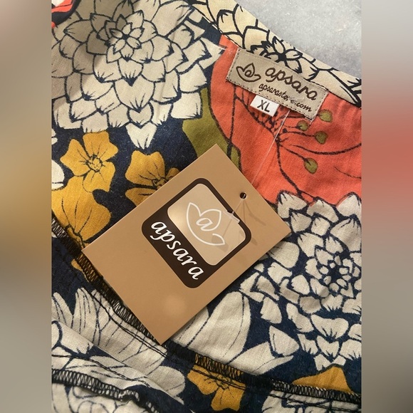 NWT Apsara Size XL Navy Blue Cream Sleeveless Side Zip Cotton Cosmos Midi Dress - Picture 7 of 10